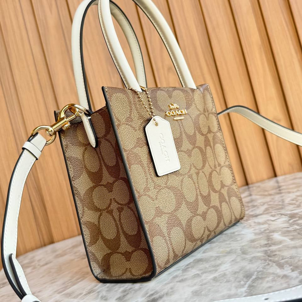 Coach Mini North South Tote in Signature Canvas with White Trim 👜✨🗽