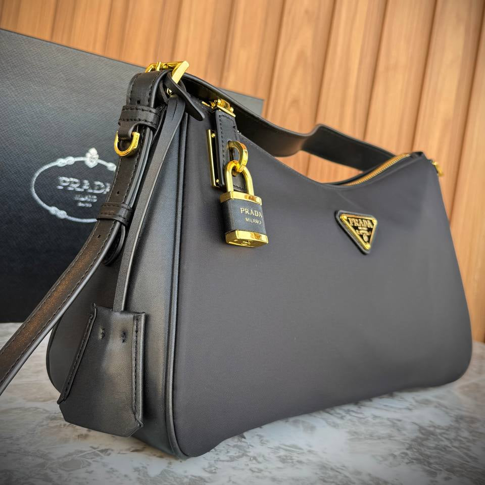 Prada Leather Shoulder Bag with Gold Padlock Detail 👜✨🍂