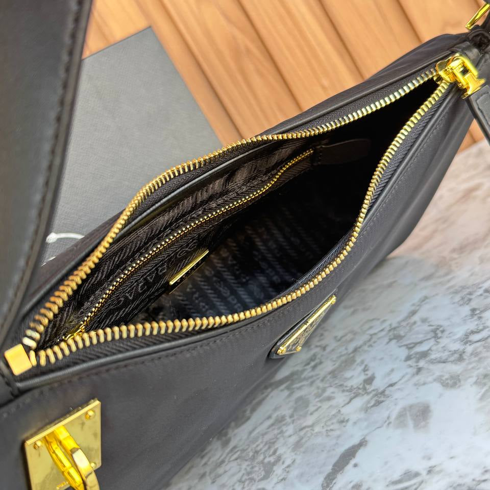 Prada Leather Shoulder Bag with Gold Padlock Detail 👜✨🍂