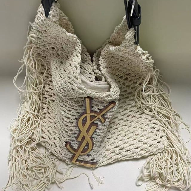 Saint Laurent Crochet Mirror Bag in Beige 🧶 Beige Beauty