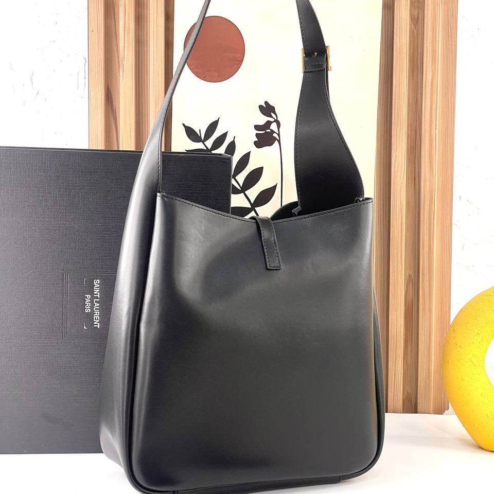 YSL Saint Laurent Black Hobo Bag with Gold-Tone Logo 👜✨