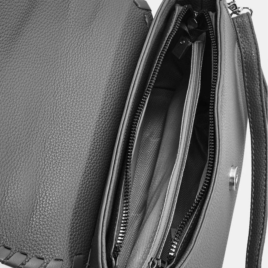 Woven Edge Flap Top Handle Bag in Black