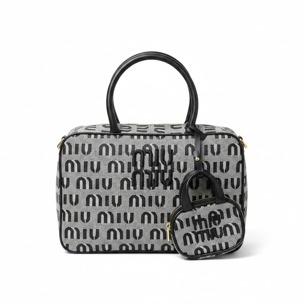 Miu Miu Monogram Print Top Handle Bag with Matching Coin Pouch