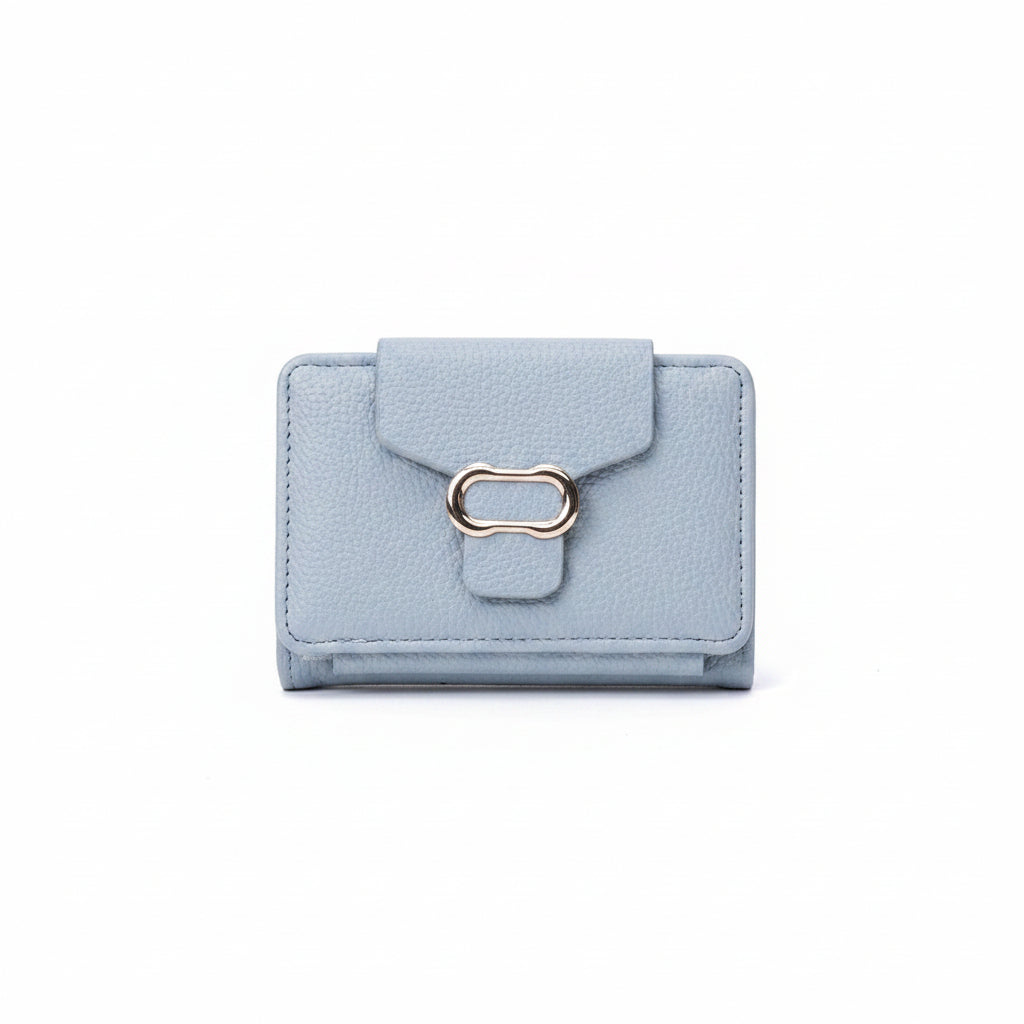 Textured Compact Foldable Wallet with Metallic Buckle Detail