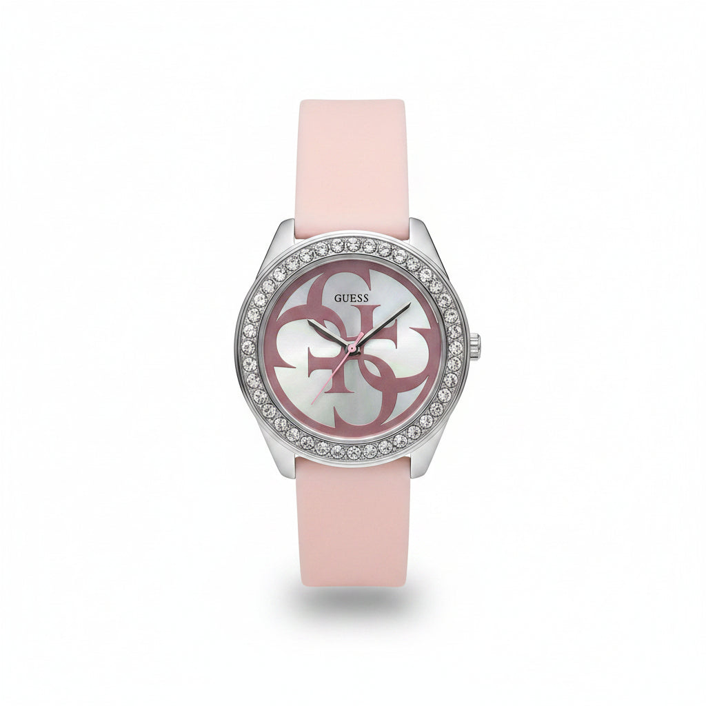 Guess Women Crystal Bezel Pink Strap Watch