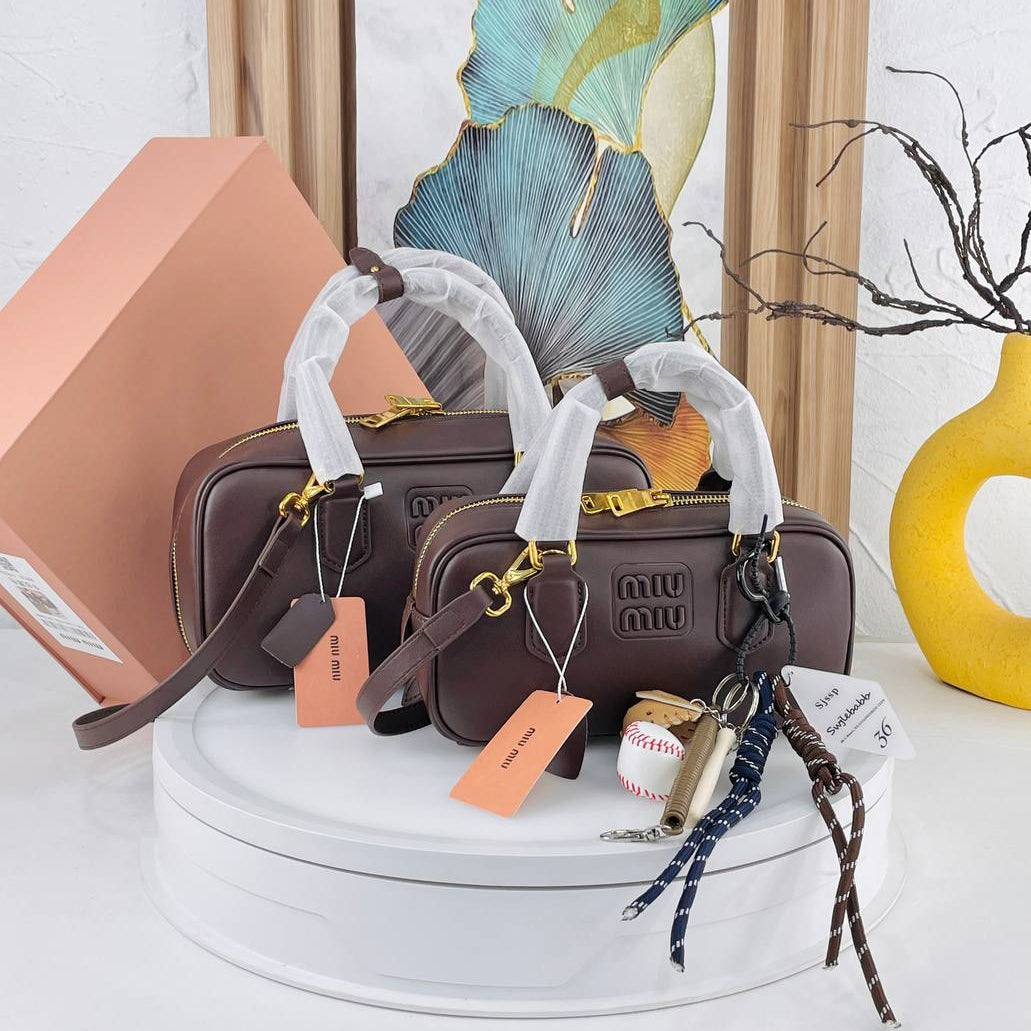Miu Miu Brown Structured Top Handle Bag