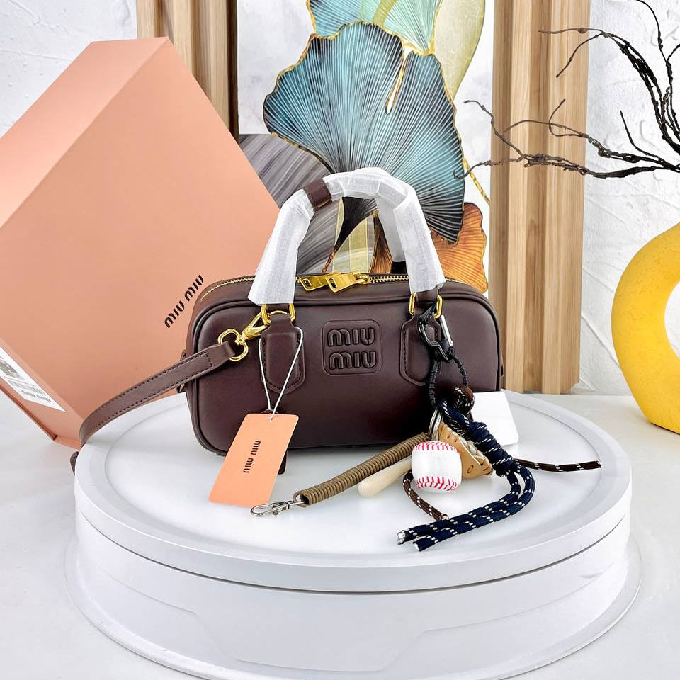 Miu Miu Brown Structured Top Handle Bag