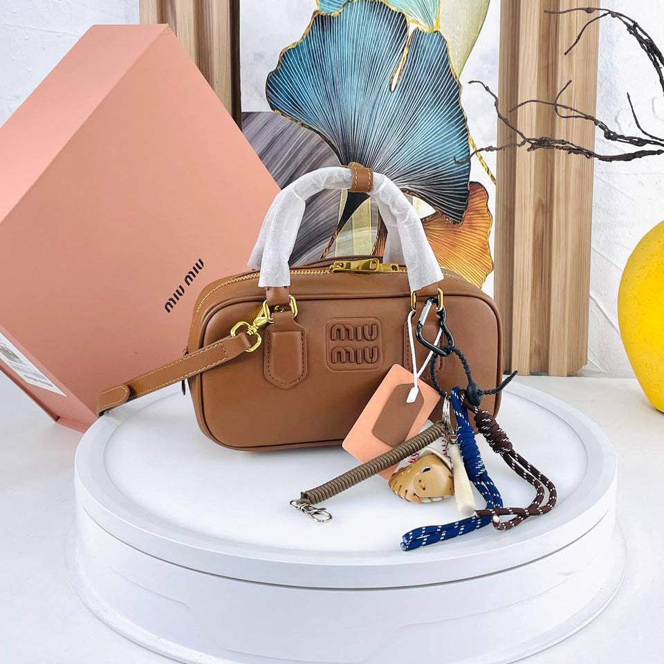 Miu Miu Brown Structured Top Handle Bag
