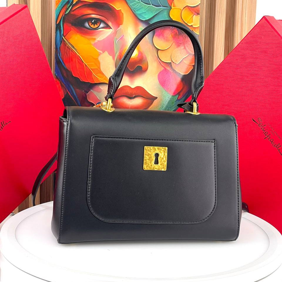 Schiaparelli Large Leather Handbag with Gold Tone Charms