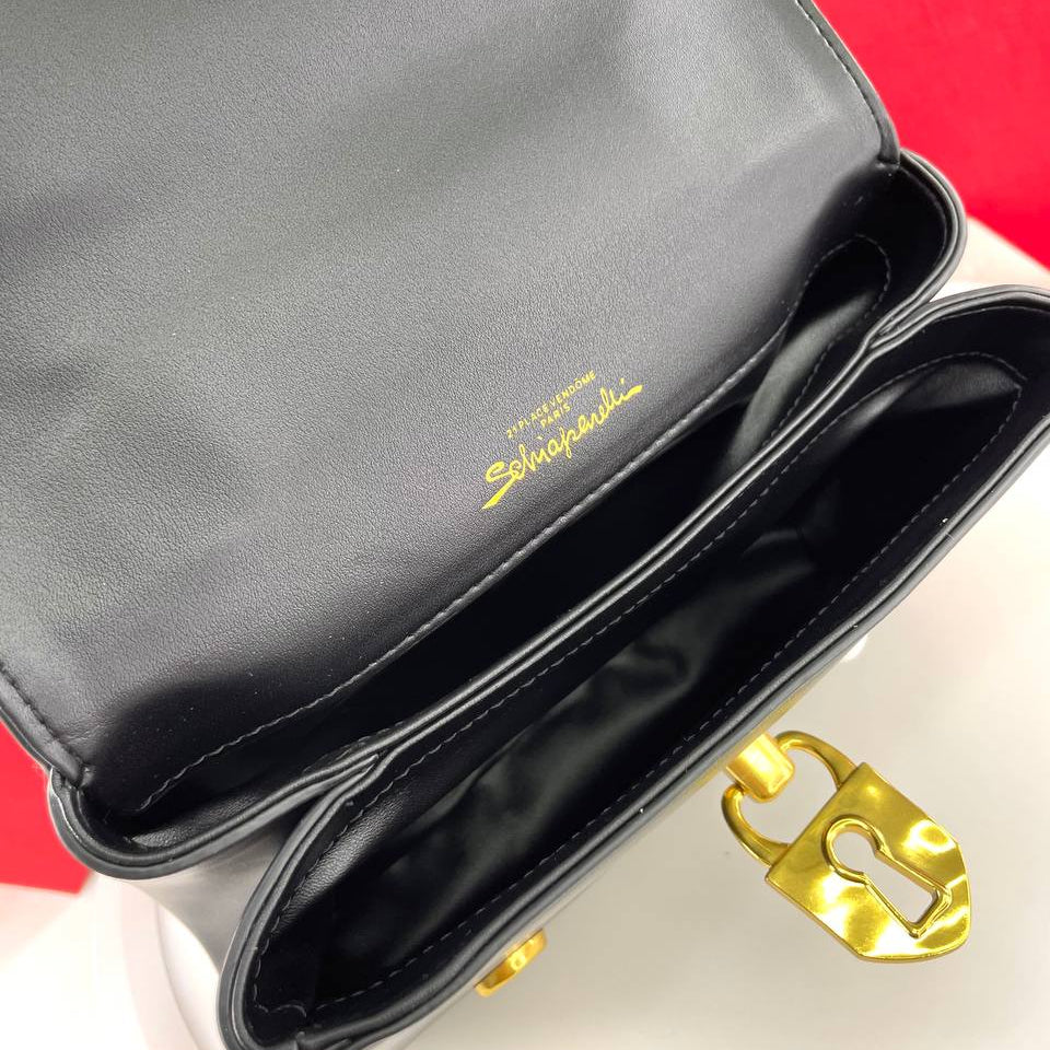 Schiaparelli Large Leather Handbag with Gold Tone Charms