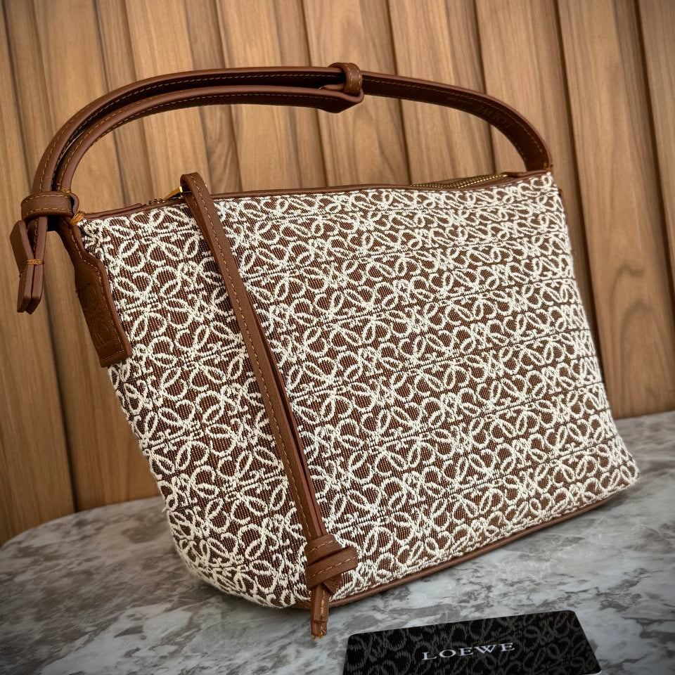 Loewe Anagram Jacquard Shoulder Bag with Gold Tone Hardware