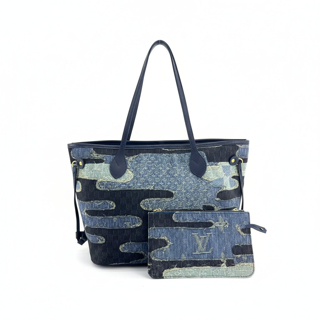 Louis Vuitton Denim Camouflage Tote with Matching Pouch