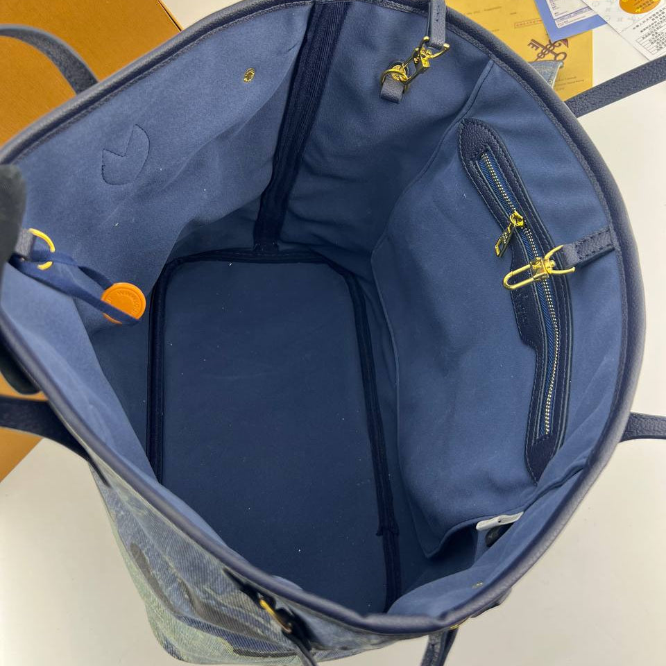 Louis Vuitton Denim Camouflage Tote with Matching Pouch