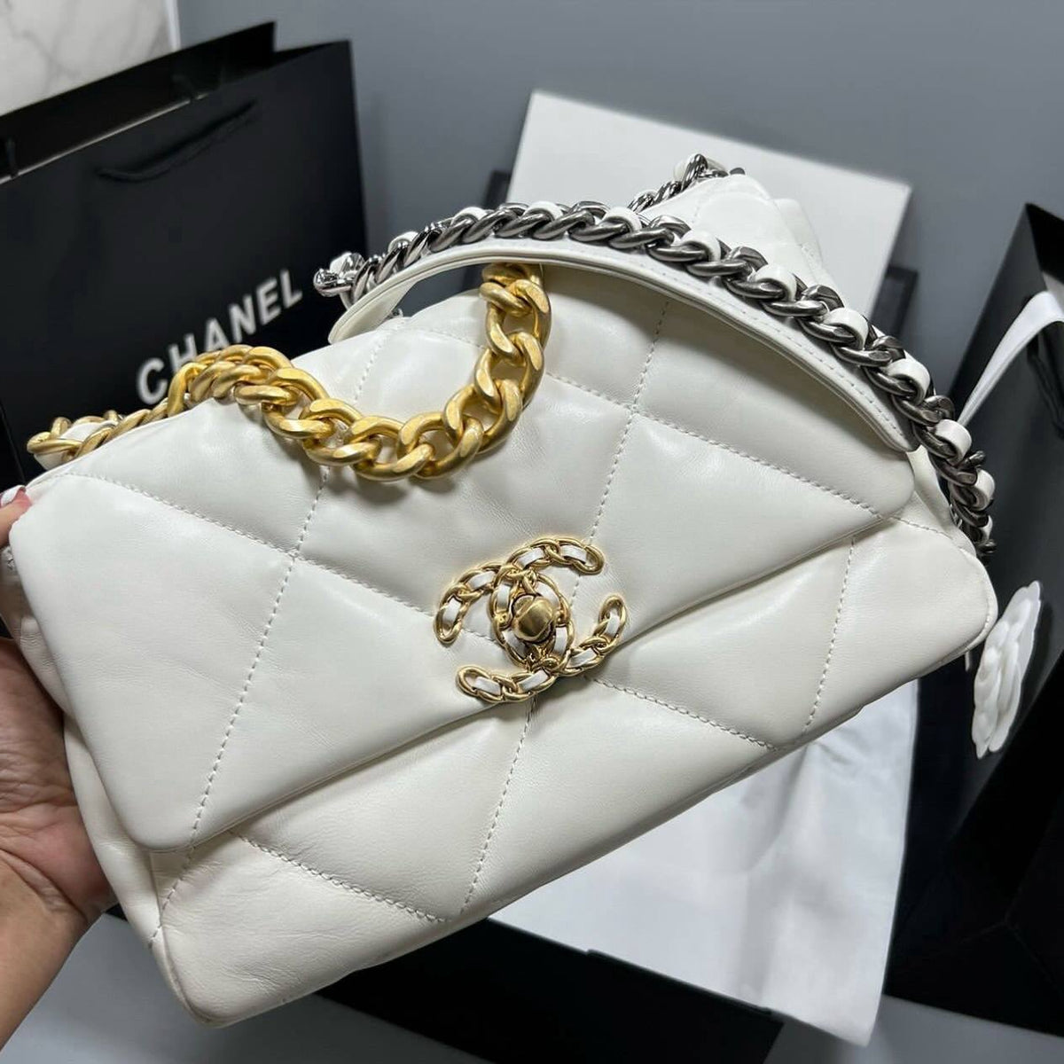 Chanel 19 Quilted Leather Flap Bag with Mixed Metal Chain
