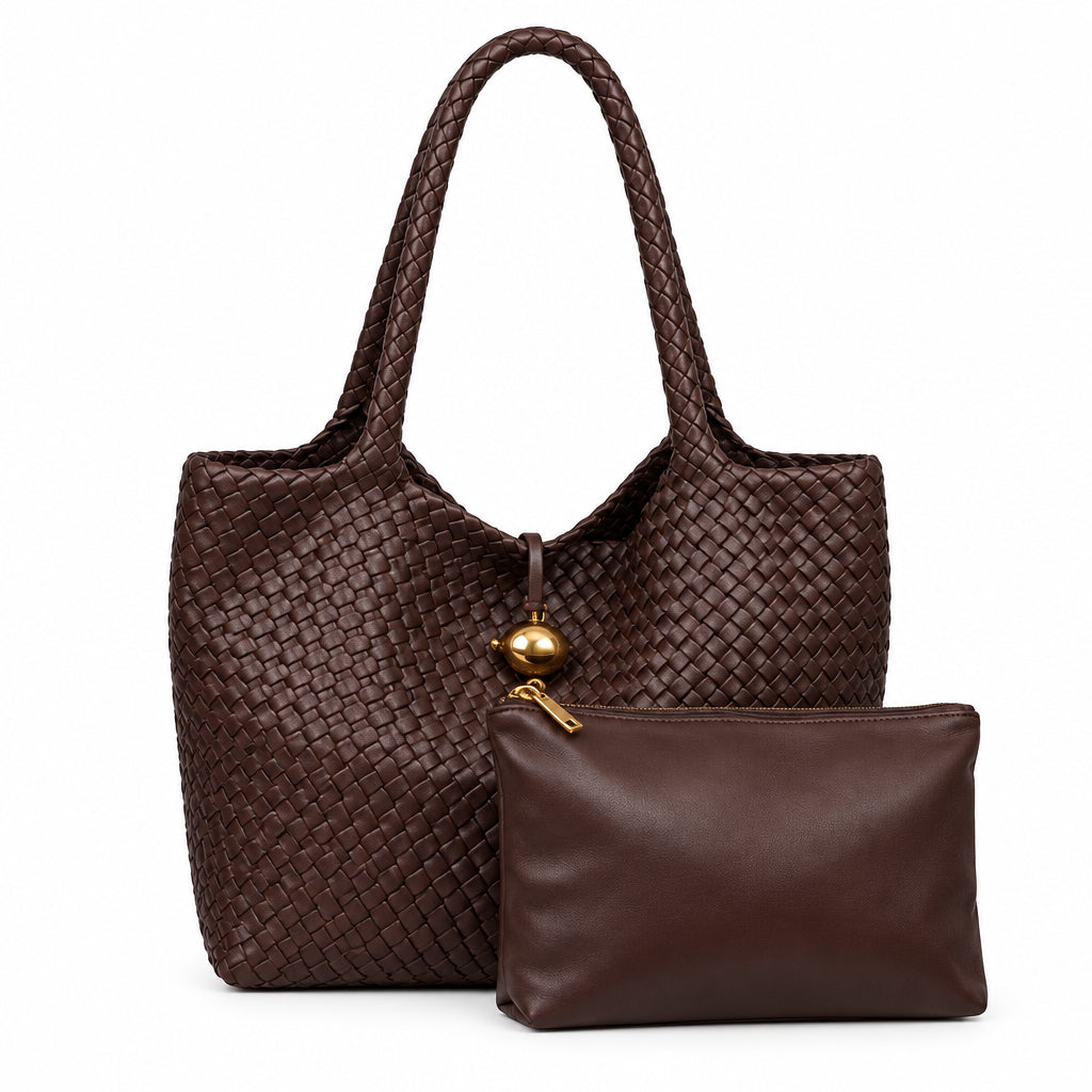Bottega Veneta Style Woven Leather Tote with Internal Pouch