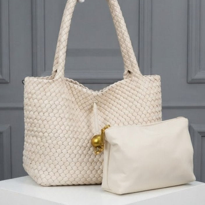 Bottega Veneta Style Woven Leather Tote with Internal Pouch