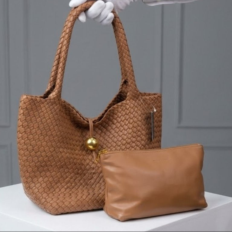 Bottega Veneta Style Woven Leather Tote with Internal Pouch
