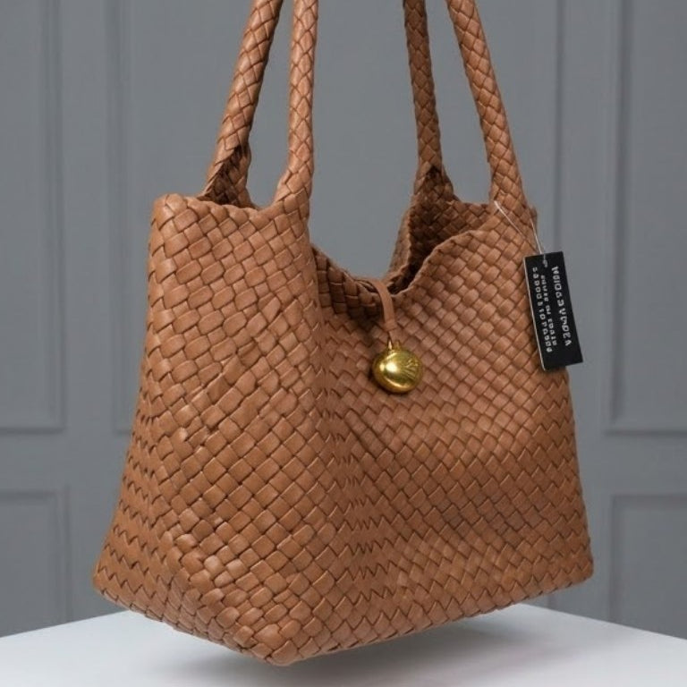 Bottega Veneta Style Woven Leather Tote with Internal Pouch