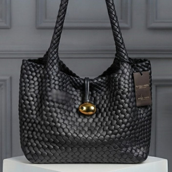 Bottega Veneta Style Woven Leather Tote with Internal Pouch