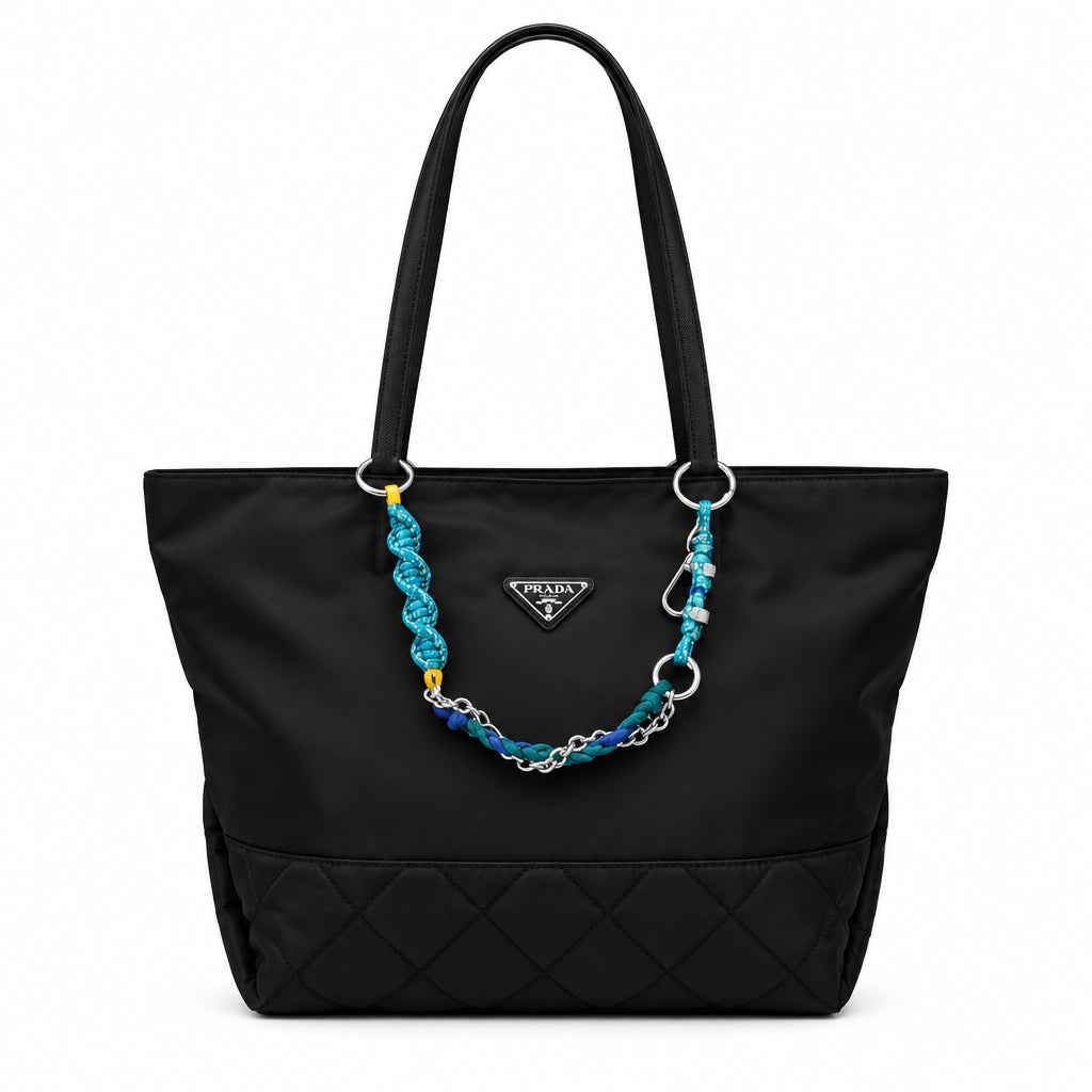 Prada Black Waterproof Tote with Decorative Braided Chain