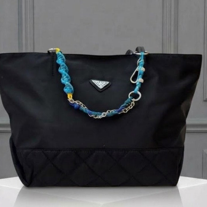 Prada Black Waterproof Tote with Decorative Braided Chain