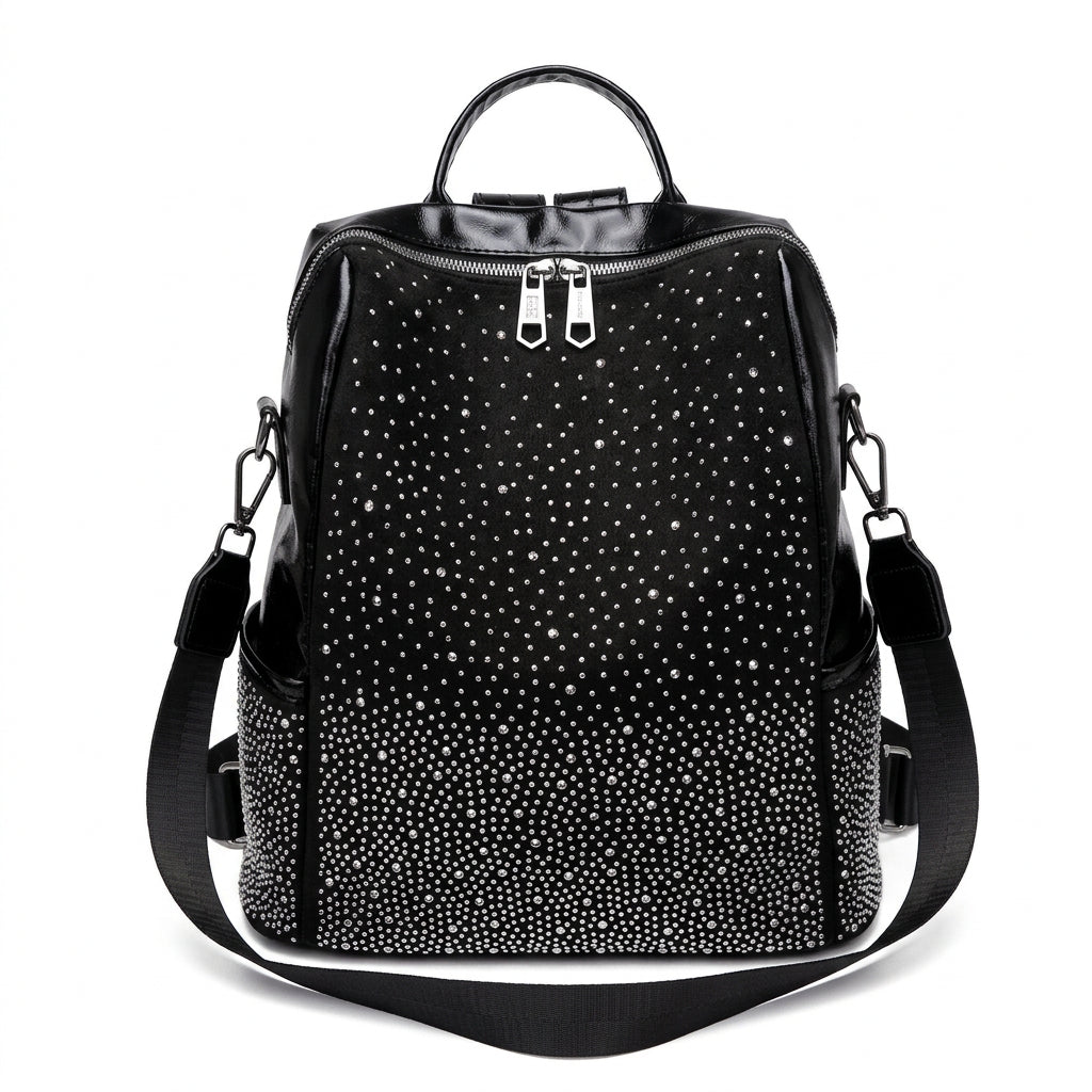 Black Rhinestone Embellished Statement Backpack
