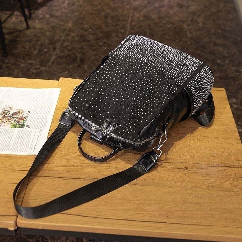 Black Rhinestone Embellished Statement Backpack