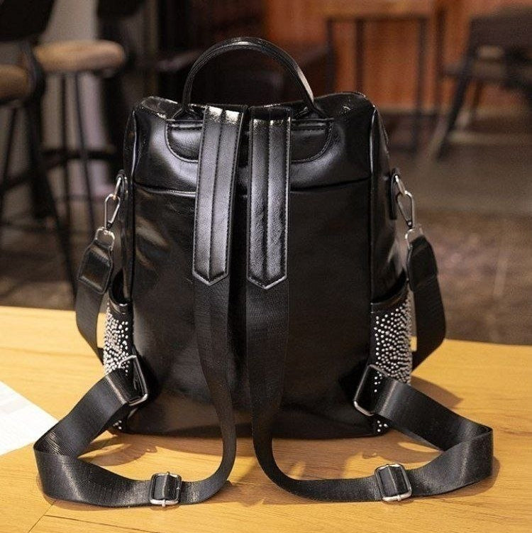 Black Rhinestone Embellished Statement Backpack