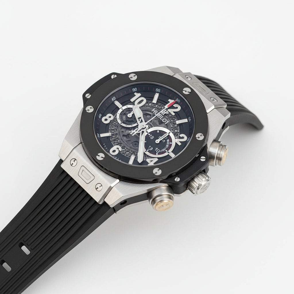 Hublot Men's Silver, Black & Gold Chronograph ⌚✨🖤