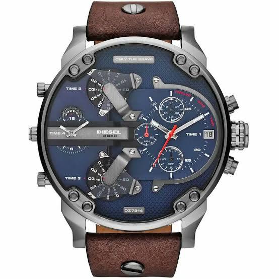 Diesel DZ7314 Multi-Time Zone Watch with Brown Leather Strap