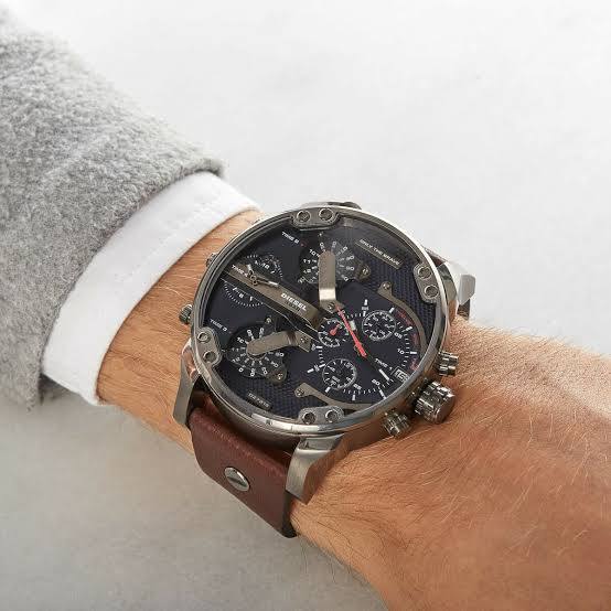 Diesel DZ7314 Multi-Time Zone Watch with Brown Leather Strap