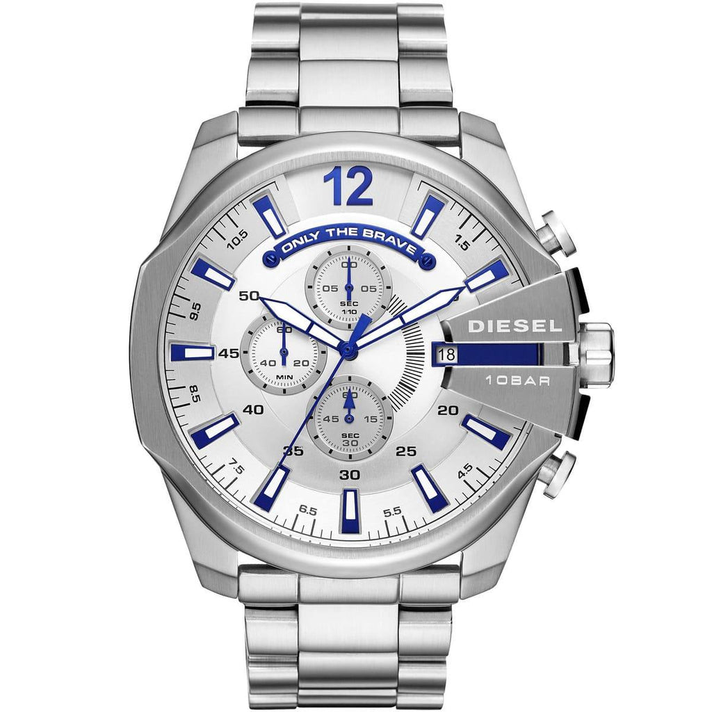 Diesel Only The Brave Chronograph Silver and Blue Stainless Steel Watc