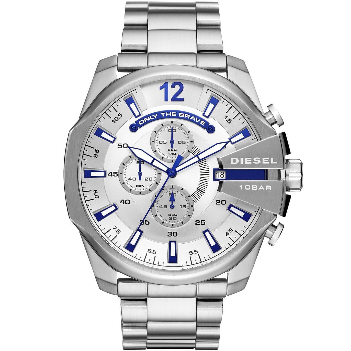 Diesel Only The Brave Chronograph Silver and Blue Stainless Steel Watc
