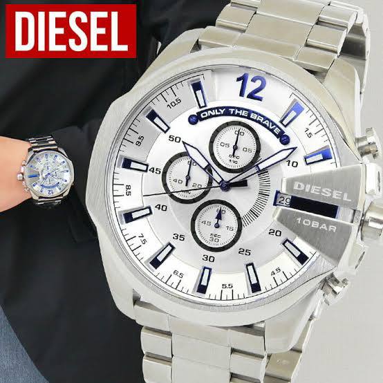 Diesel Only The Brave Chronograph Silver and Blue Stainless Steel Watc