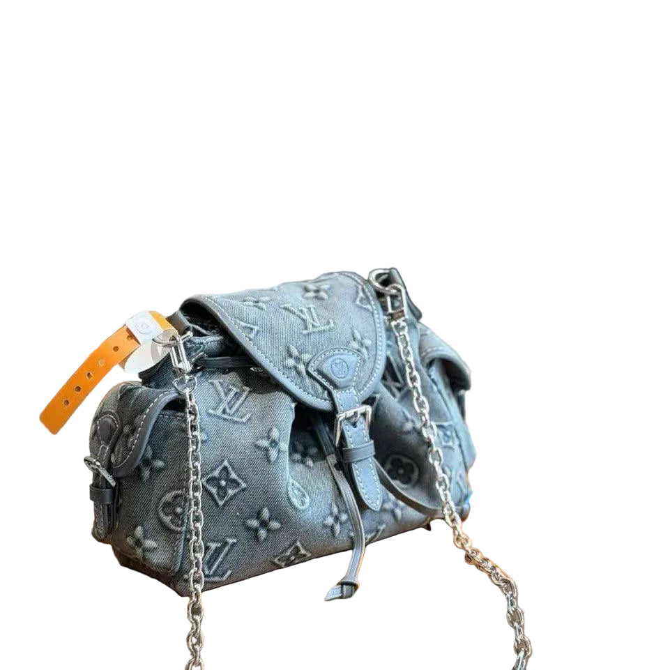 Louis Vuitton Monogram Denim Pleated Shoulder Bag 👜✨💙