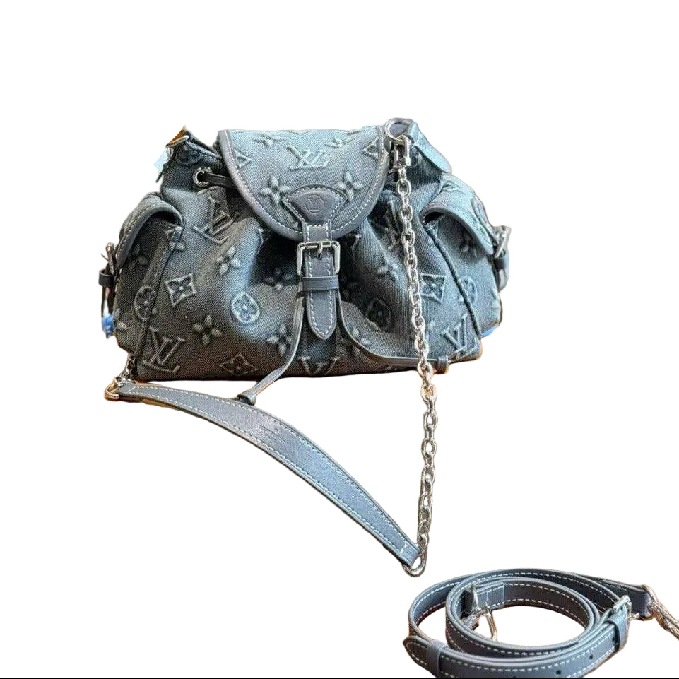 Louis Vuitton Monogram Denim Pleated Shoulder Bag 👜✨💙