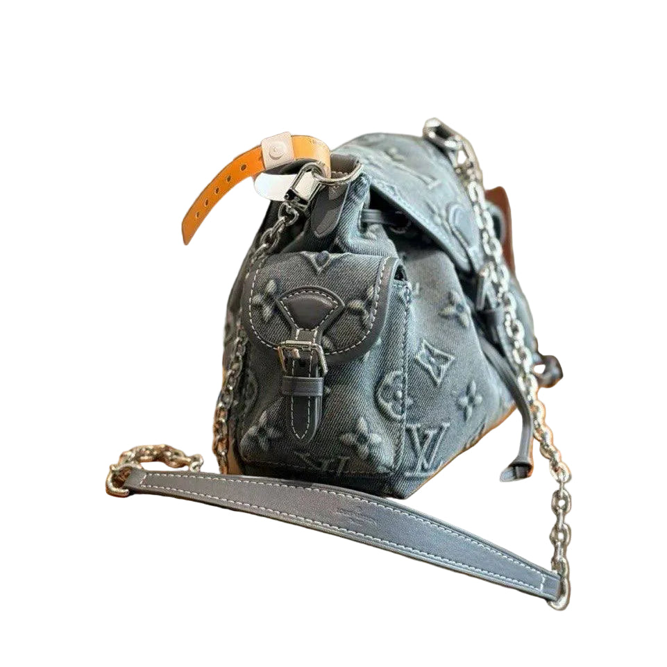 Louis Vuitton Monogram Denim Pleated Shoulder Bag 👜✨💙