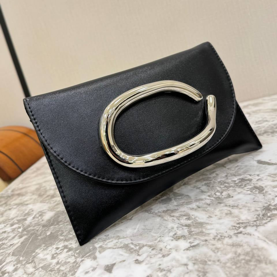 Metallic Gold Envelope Clutch with Sculptural Oval Handle 👜✨🌟