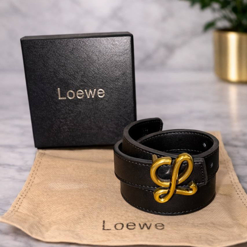 Loewe Anagram Buckle Leather Belt in Taupe and Black 🥨✨👜