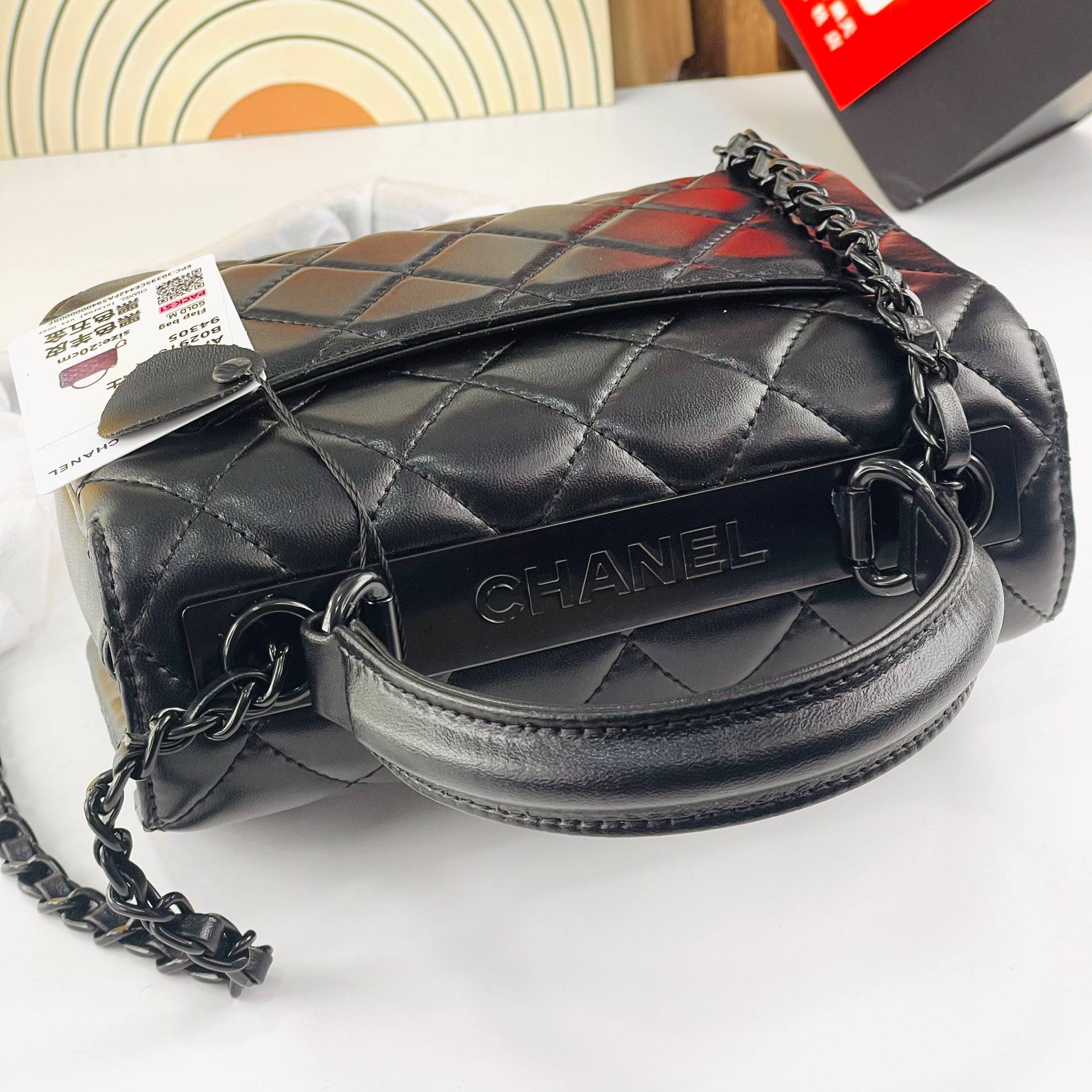 Chanel Quilted Lambskin Top Handle Flap Bag with So Black Hardware 👜🖤✨