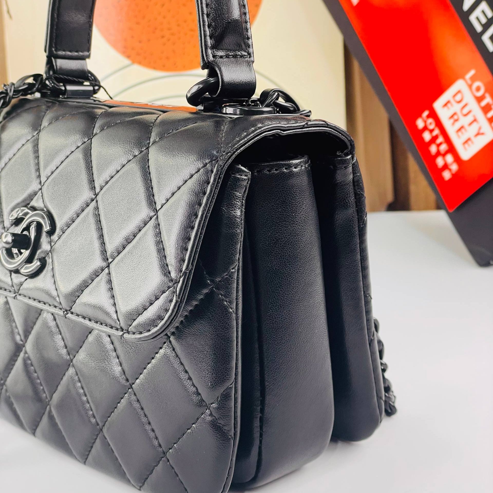Chanel Quilted Lambskin Top Handle Flap Bag with So Black Hardware 👜🖤✨
