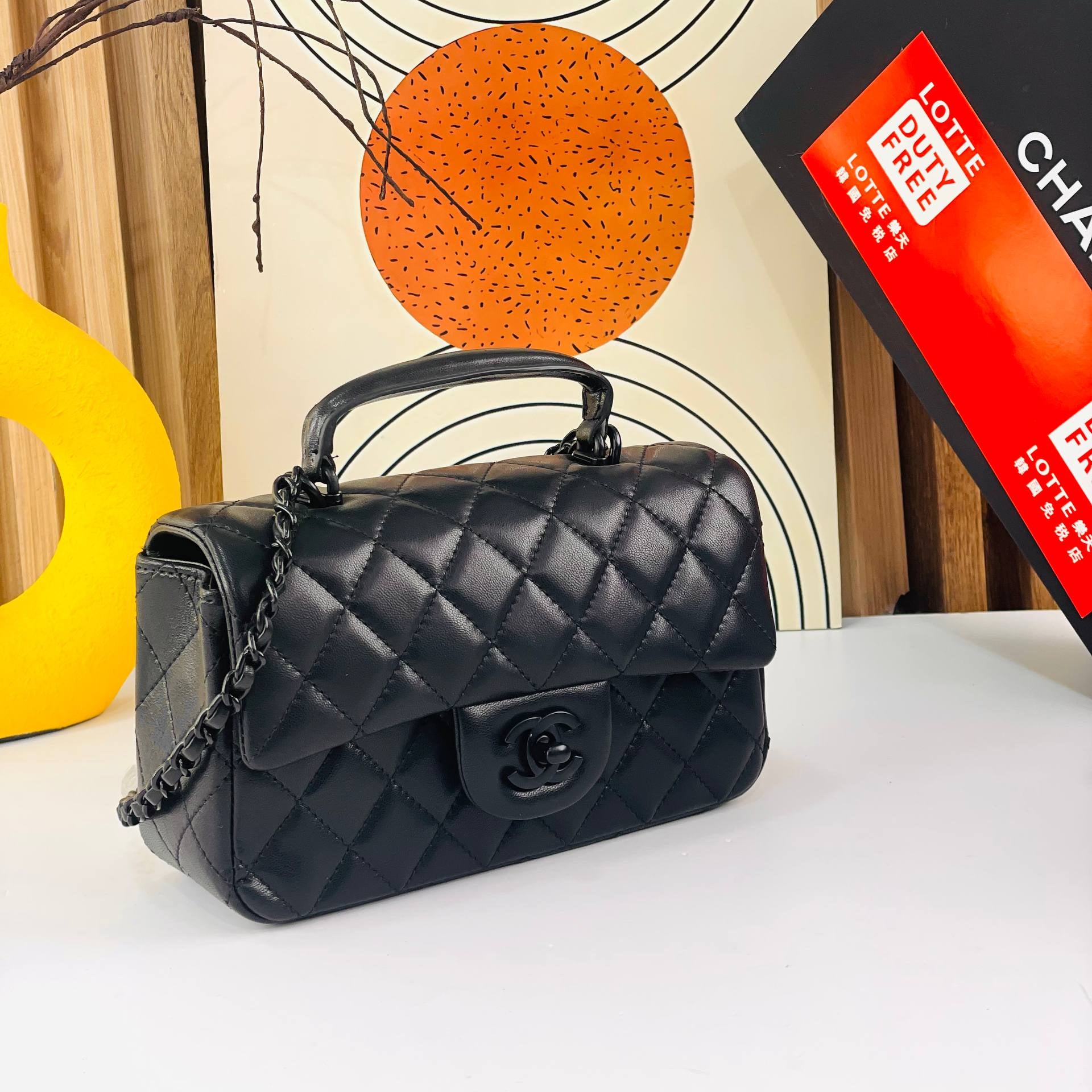 Chanel Quilted Lambskin Top Handle Flap Bag with So Black Hardware 👜🖤✨