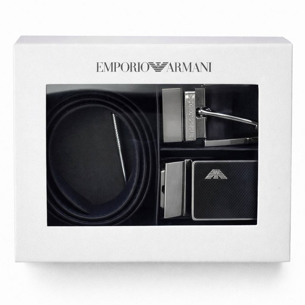 Emporio Armani Men's Reversible Leather Belt Set with Interchangeable Buckles 🦅💼👔