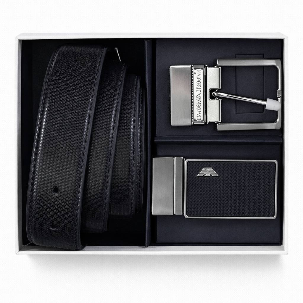 Emporio Armani Men's Reversible Leather Belt Set with Interchangeable Buckles 🦅💼👔