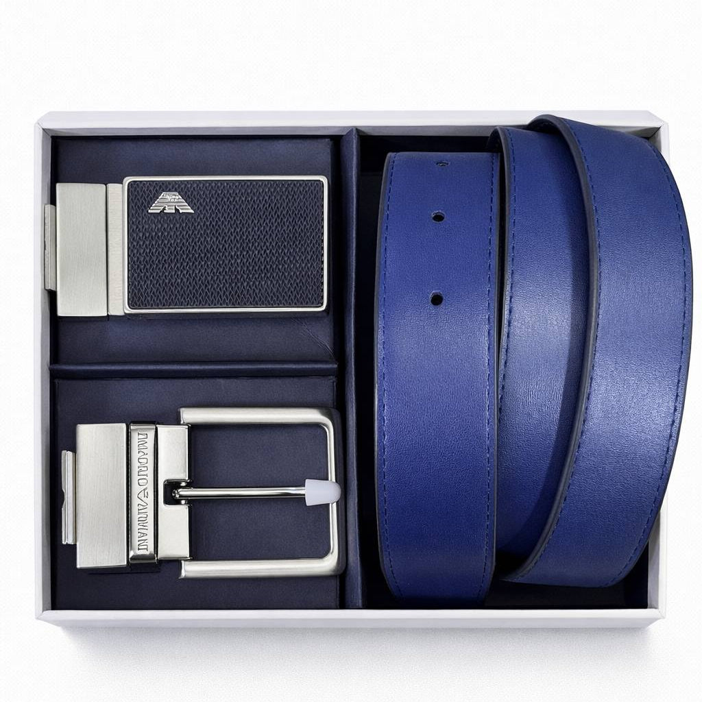 Emporio Armani Men's Reversible Leather Belt Set with Interchangeable Buckles 🦅💼👔