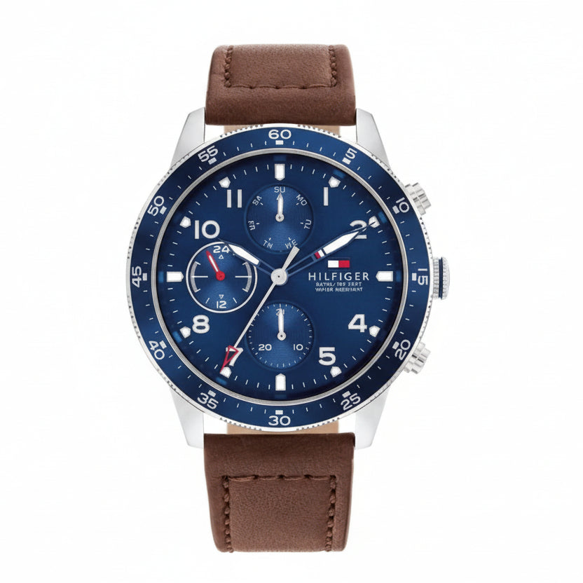 Tommy Hilfiger: Blue & Brown Leather Watch ⌚️