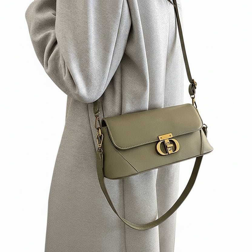 Elegant Sage Green Leather Crossbody Bag with Gold CD Hardware 👜✨🌿