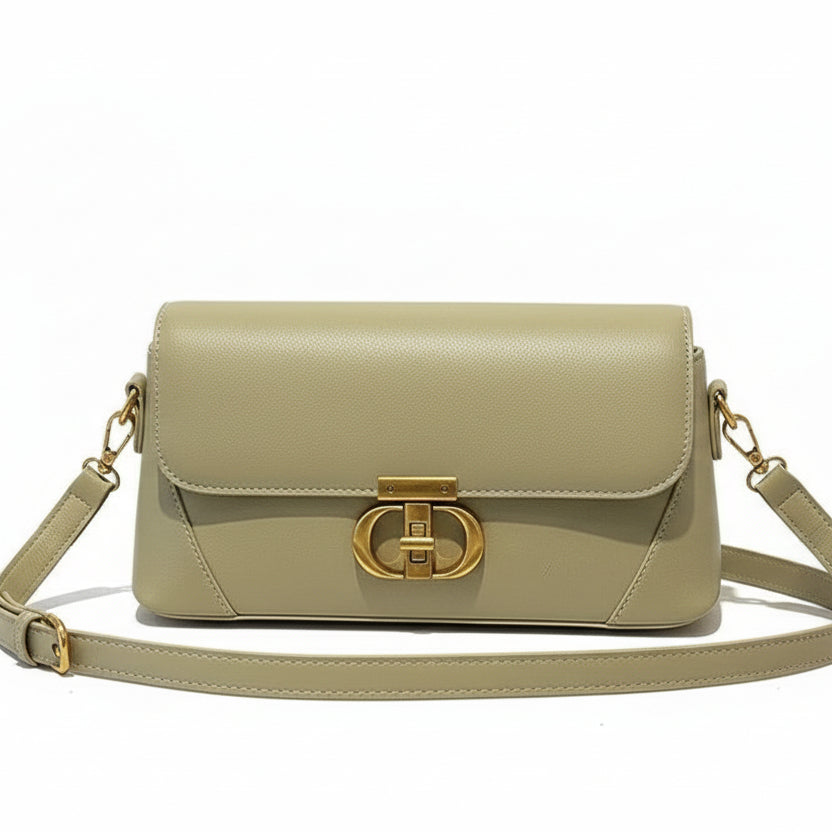 Elegant Sage Green Leather Crossbody Bag with Gold CD Hardware 👜✨🌿