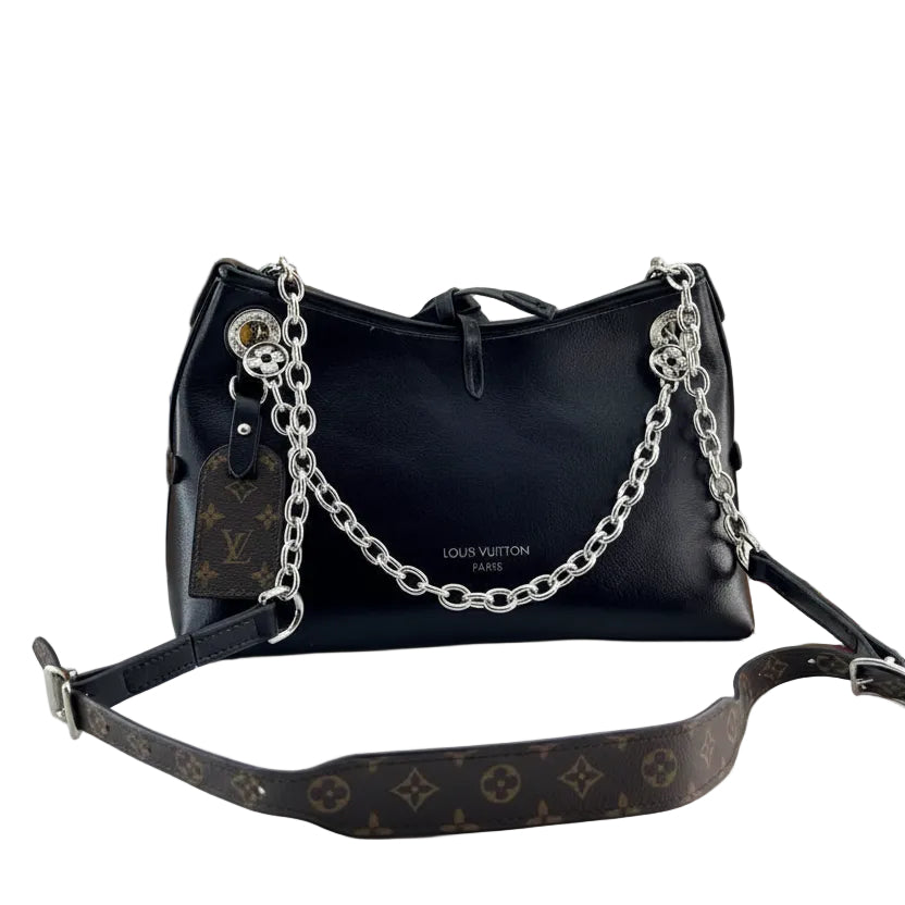 Louis Vuitton Black Leather Chain Shoulder Bag with Monogram Strap 👜✨🖤