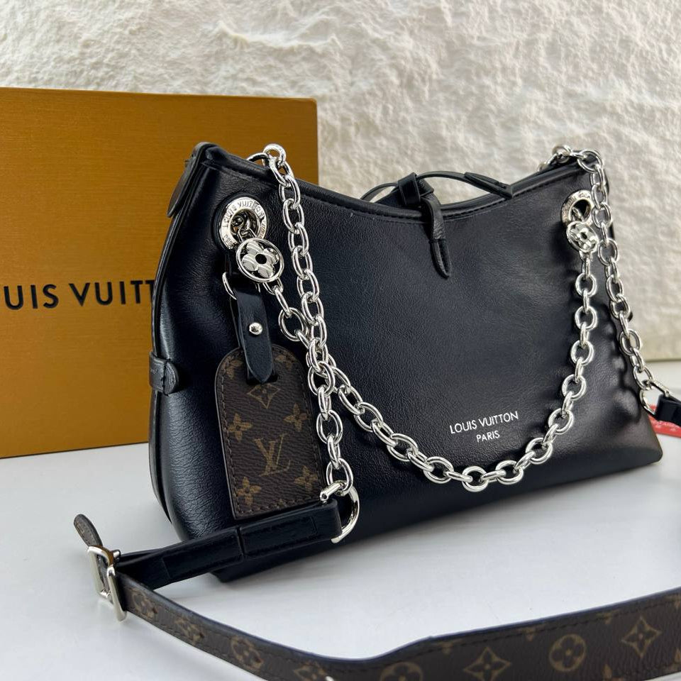 Louis Vuitton Black Leather Chain Shoulder Bag with Monogram Strap 👜✨🖤